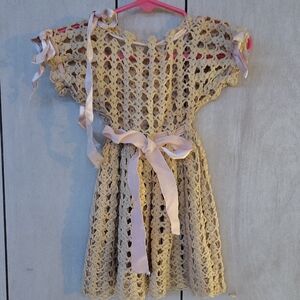 Handmade Beige Crochet Kids Dress